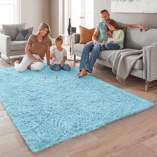 Ophanie 5x8 Light Blue Rugs for Living Room,Kids Rug,Playroom Area Rugs for Boys Girls Teen Decor,Fluffy Fuzzy Soft Plush Shaggy Bedside Floor Bedroom Carpet for Teen with Over 99 pcs Pile fibers - Image 5