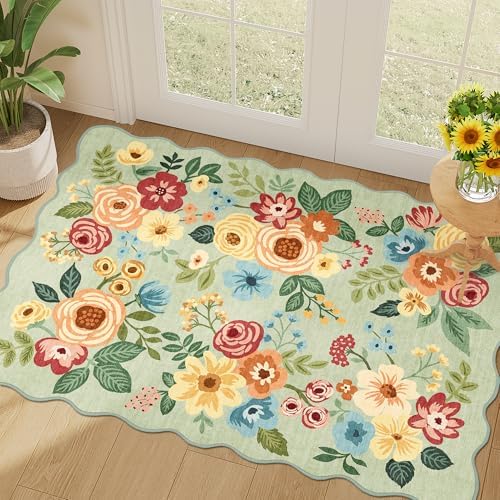 DUKINO 2x3 Rugs for Entryway, Floral Door Mat Washable Kitchen Rugs, Green by DUKINO