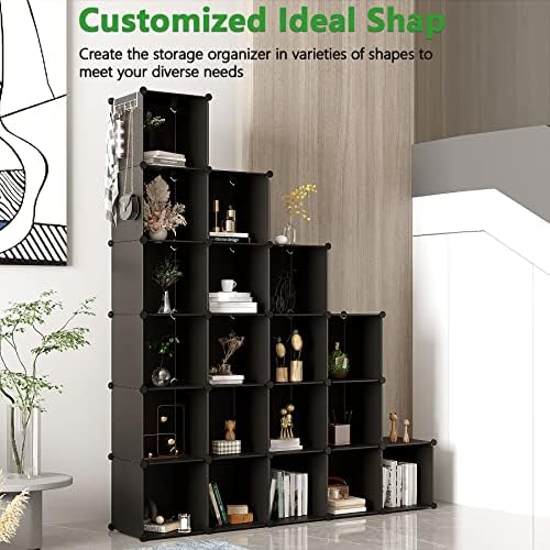 C&AHOME 20-Cube Shelf, Plastic Cube Storage Organizer, DIY Bookshelf Black - Image 5