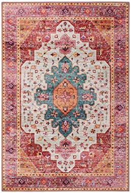 Moynesa Ultra-Thin Washable Pink Area Rug - 2x3 Small Pink Washable Bedroom Rug Entry Mat, Vintage Non-Slip Non-Shedding Low Pile Indoor Throw Carpet for Laundry Living Room Hardwood Floors Kitchen - Image 5