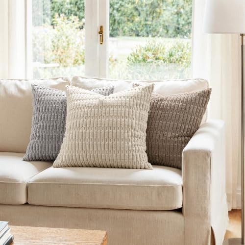 MIULEE Corduroy Decorative Throw Pillow Covers 16x16 Cream White Pack of 2 - Image 2