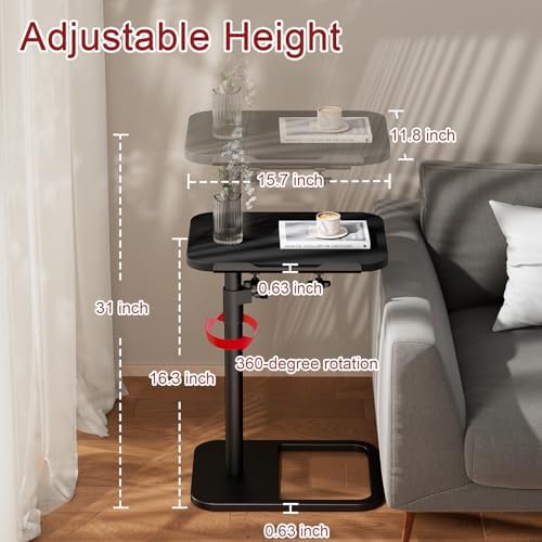GOYLSER TV Tray Table Adjustable Height, Flip-Top, Snack Side Table with 360° Swivel and 180° Tilt, C Shaped End Table for Couch, Sofa, Dinner Eating and Recliner (Black) - Image 2