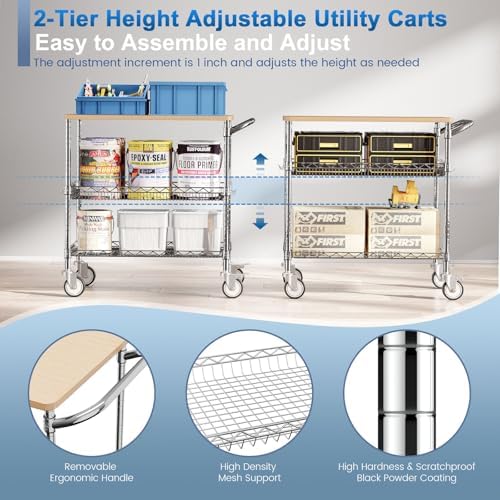 Rolling Kitchen Carts with Wheels, 3-Tier Utility Cart with Wood Tabletop - Image 3