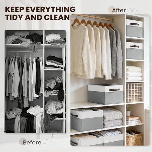Criusia Closet Organizers and Storage Baskets - 6 Pack Shelf Organizer Bins with Handles - Clothes Storage Bins for Bedroom Nursery Home Closet Organization - Blanket Toy Storage Organizer - Image 6