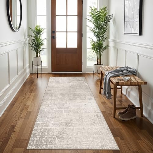 3x6 Washable Hallway Runner Rug: Abstract Stain Resistant Bathroom Kitchen Rug Farmhouse Ultra Soft Bedroom Entryway Print Floor Mat Thin Non-Slip Indoor Carpet for Living Room Laudry(3x6,Beige/Cream) - Image 4