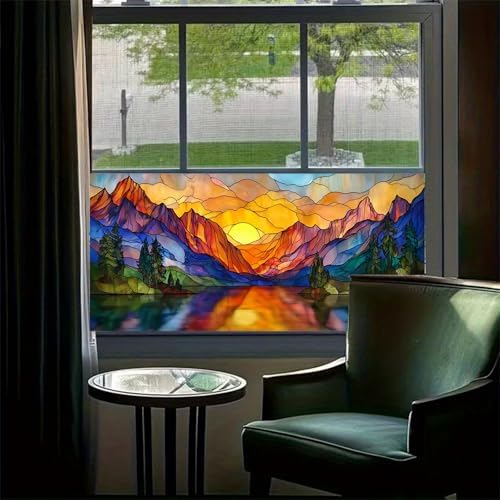 HOMETITUTE Mountain Sunset Stained Glass Window Cling 39.3x17.7 Inch PVC - Image 2
