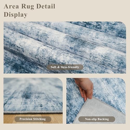 10x14 Area Rug Living Room – Washable Large Neutral Modern Abstract Soft Low Pile Non-Slip Thin Carpet for Bedroom, Dining Room, Home Office (Misty Blue Gray) - Image 5