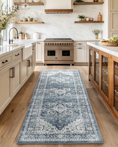 AMADA HOMEFURNISHING 2'6"x10' Washable Area Rug, Low-Profile Entryway Rug with Non-Slip Backing & Durable Edge Binding, Vintage Rug Pattern, Small Rugs for Entryway, Kitchen & Living Room by AMADAHOMEFURNISHING
