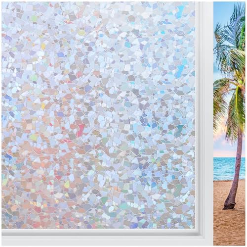 rabbitgoo Rainbow Window Privacy Film Decorative Stained Glass Diamond Pattern Window Sticker with Iridescent Tint Non-Adhesive Static Cling for Home Office Crystal Pattern, 35.4 x 118.1 inch by rabbitgoo