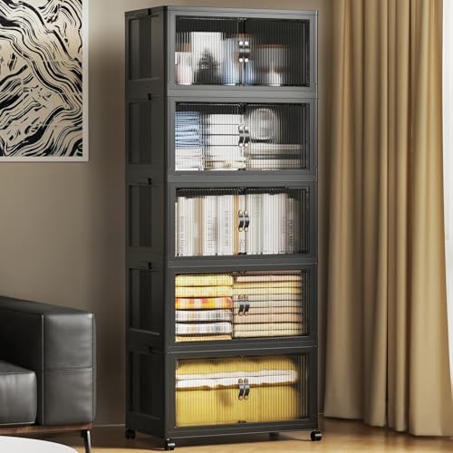 SAILUN 325Qt Stackable Storage Bins,Storage Cabinet with a Lid,5 Pack Black by SAILUN