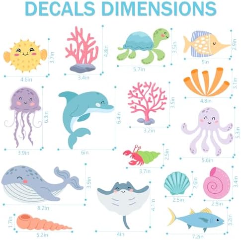 AOWDIAO 58 Pcs Ocean Animals Wall Decals - Peel and Stick Under the Sea Kids’ Room & Nursery Decor - Image 4