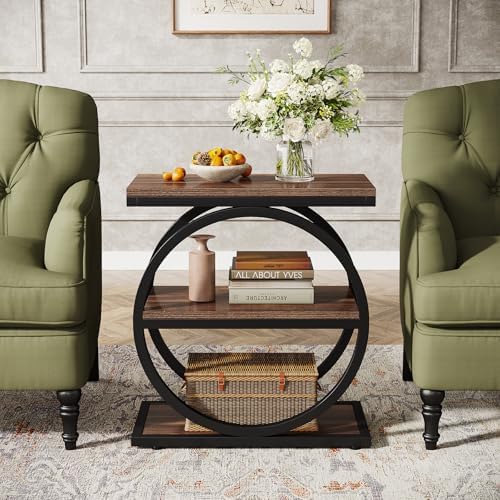 Tribesigns End Table, Narrow End Table with 3 Storage Shelves, Wood Side Table with Black Metal Frames, Industrial Small Sofa Side Table for Living Room, Slim Nightstand and Bedside Table for Bedroom - Image 4