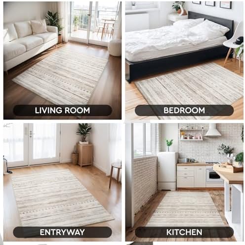 3x5 Area Rug Machine Washable Non Slip Rug Distressed Neutral Moroccan Boho Rug Ultra Soft Indoor Rugs for Bedroom Living Room Entryway Kitchen Foyer Bedside, Light Brown - Image 7