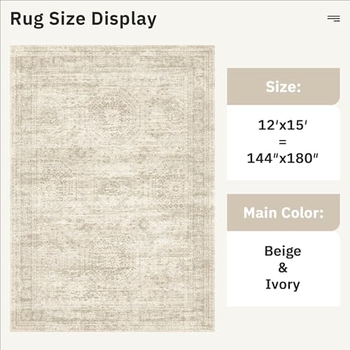 Soalmost 12x15 Washable Area Rugs Soft Living Room Rug Abstract Beige - Image 4