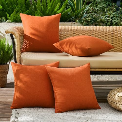 MIULEE Pack of 4 Decorative Outdoor Throw Pillow Covers Linen Waterproof Pillow Covers Summer Farmhouse Cushion Cases for Patio Garden Tent Balcony Couch Sofa 18x18 Inch Orange - Image 2