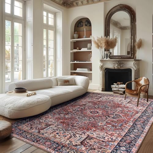 Hanples 5x7 Area Rugs for Living Room, Washable Rug Vintage Floral, Red by Hanples