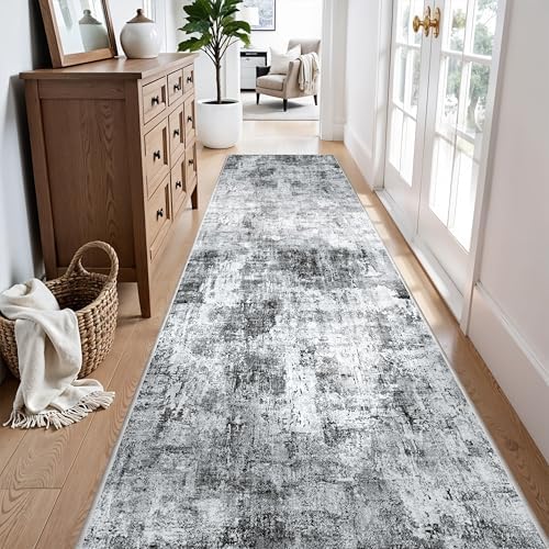 Rug Runners for Hallways Non Slip – 3X10 Washable Long Carpet Runner for Kitchen Indoor Entryway, Bedroom, Living Room,Modern Abstract Low-Pile Thin Grey Runner - Image 4