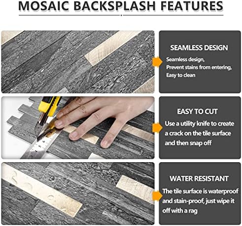 STICKGOO 20 Sheets Peel and Stick Backsplash Tile, Stick on Backsplash for Kitchen and Bathroom, Black Sandstone Look PVC Mixed Metal Gold Self Adhesive Wall Tiles - Image 4