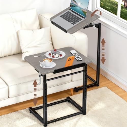 Upgrade Tv Tray Table, 8-Level Adjustable Height Couch Side Table, 90° Tilt Angle Foldable C-Shaped End Table with Phone & Tablet Slot Sofa Computer Desk for Sofa,Bed,Chair,Living Room (Lvory Gray） by Dataroad+Selead