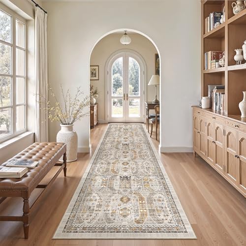 Madane Hallway Runner Rug 2'6''x10' Kitchen Runners Vintage, Brown/Gold - Image 2