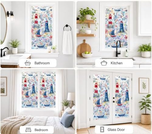 Nautical Lighthouse Sailboat Window Privacy Film 17x39in Static Cling PVC - Image 5
