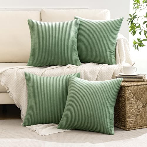 MIULEE Soft Corduroy Decorative Throw Pillow Covers Sage Green 18x18 - Image 2