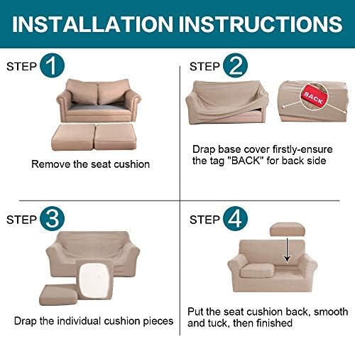 Turquoize 3 Piece Sofa Covers for 2 Cushion Couch Sofa Slipcover Soft Couch Cover for Dogs-Washable Sofa Furniture Covers with 2 Individual Cushion Covers (2 Cushion Sofa, Sand) - Image 6