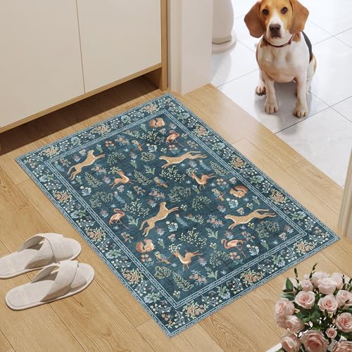DUKINO 2x3 Entryway Rug, Washable Door Mat Animal Rug for Kitchen, Blue - Image 3
