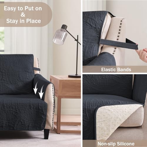 Water Repellent Loveseat Cover for 2 Cushion Couch, Machine Washable Love Seat Quilted Couch Covers, Pet Friendly Loveseat Slipcovers (Loveseat 48", Blue Gray) - Image 5