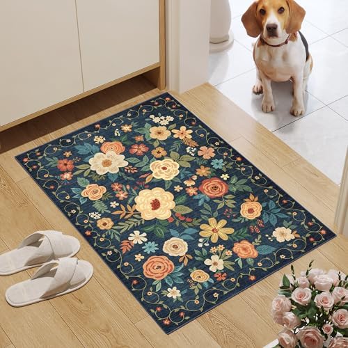DUKINO 2x3 Entryway Rug, Door Mat Soft Washable Rug Non Slip, Navy Blue - Image 3
