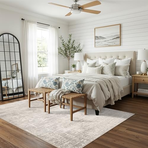 4x6 Living Room Area Rugs: Washable Abstract Non-Slip Small Carpet for Kitchen Bedroom Non-Shedding Floor Mat for Kids Room Office Stain Resistant Low-Pile Rug for Entry Dining Room(4x6,Beige/Cream) by HYHAOYUNLAI