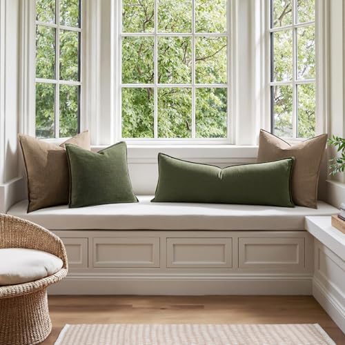 MIULEE Decorative Linen Lumbar Pillow Cover 14x36 Inch Dark Olive Green - Image 5