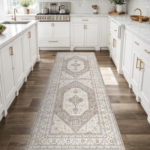 Ksrau 3x8 Runner Rug Washable Vintage: Non Slip Kitchen Runners Brown/Beige by Ksrau