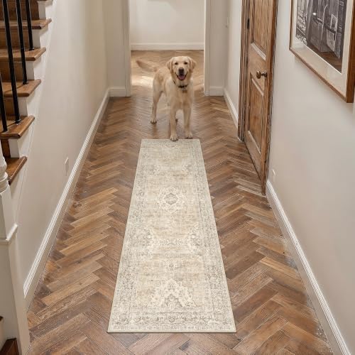 2x6 Taupe Washable Runner Rug Non Slip Vintage Carpet by WondRg