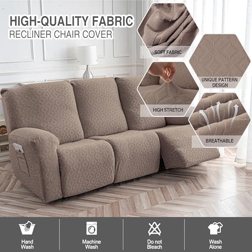 Gennia Waterproof Recliner Sofa Cover,3 Seat Couch Cover,Taupe - Image 2