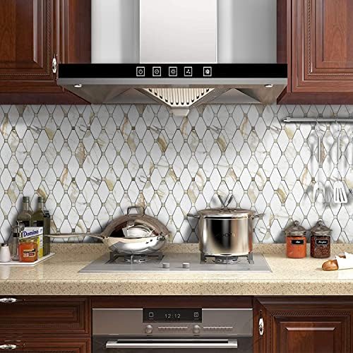 STICKGOO 1 Sheet Peel and Stick Backsplash, Calacatta Golden Stick on Aluminum Composite Tiles Stikers, Self Adhesive Mixed Metal Backsplash for Kitchen, Bathroom, Fireplace, RV - Image 4