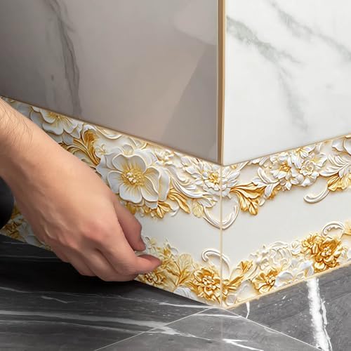 IVN Wallpaper Border Peel and Stick Wall Golden Floral Relief 4x196 Inch - Image 4