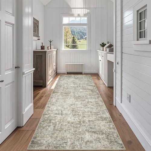 Runner Rugs for Hallways Kitchen 2.6x8 Non Slip Washable Beige Brown by Aelenmu