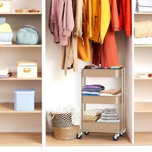 Simple Houseware 3-Tier Utility Cart, Low 24" Height Fits Under Desk, Khaki - Image 7