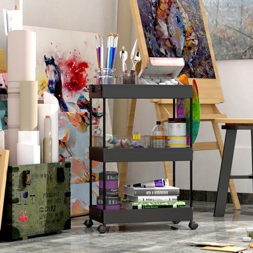 SPACEKEEPER 3 Tier Rolling Cart, Bathroom Cart Organizer with Wheels, Black - Image 6