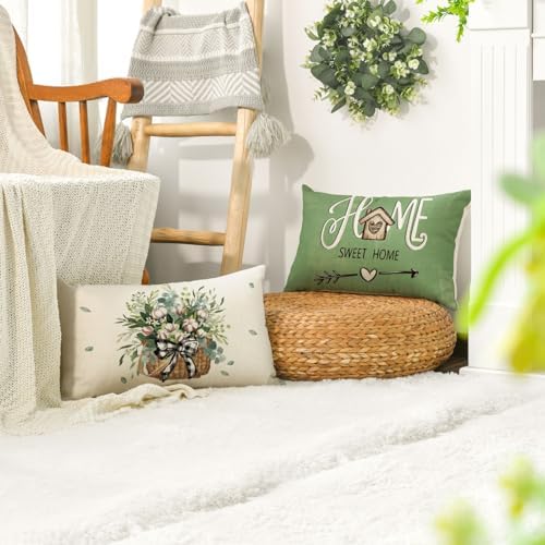 AVOIN colorlife Bless Our Home Farmhouse Eucalyptus Leaves Throw Pillow Covers, 12 x 20 Inch Green Truck Cushion Case Decorations Set of 4 - Image 4