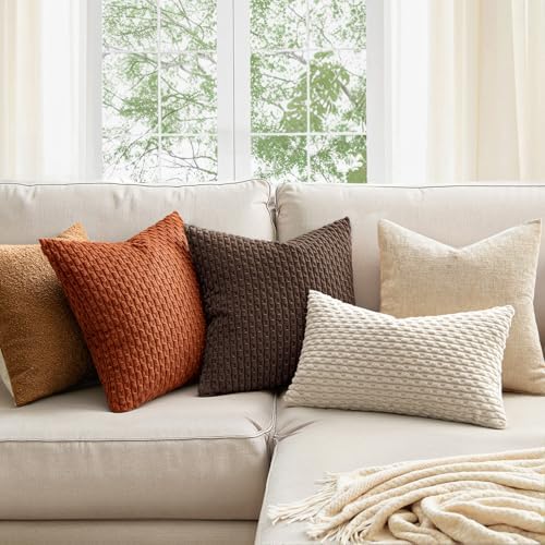 MIULEE Decorative Throw Pillow Covers 20x20 Dark Brown Textured Corduroy - Image 2