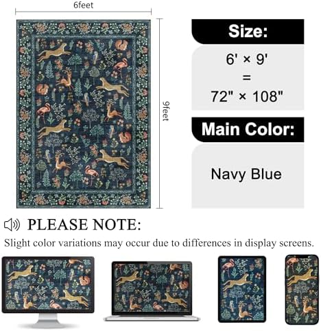 DUKINO 6x9 Area Rug, Washable Animal Living Room Rug Non Slip, Navy Blue - Image 2