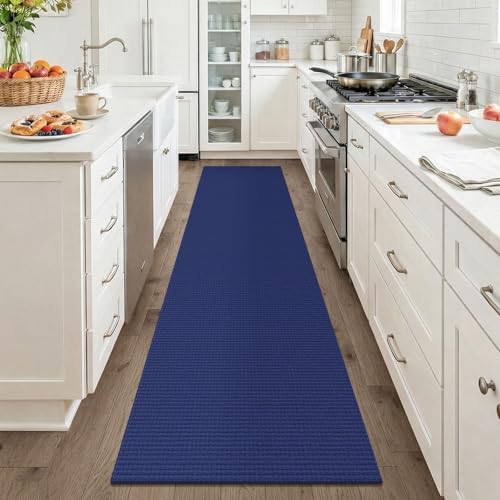 KOZYFLY Cotton Runners for Hallway 2x8, Washable Runner Rug, Woven Non Slip Kitchen Runner, Braided Entryway Rug, Floor Carpet for Foyer, Bedroom, Hall, Deep Navy Blue - Image 2