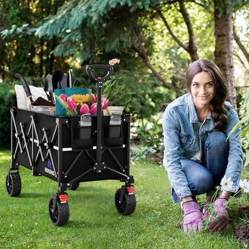 ROSONG Collapsible Wagon Cart with Wheels Foldable - Folding Utility Heavy Duty Wagons Carts for Grocery Sports Garden Shopping Camping Wheelbarrows (Black, 150L) - Image 2