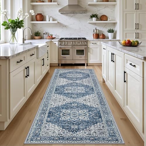 Hallway Runner Rug: 2.6x8 Kitchen Boho Rugs for Living Room Blue by EXPEDIX