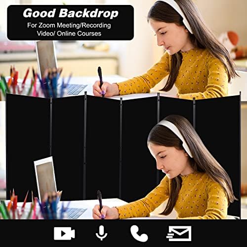 Room Divider, 6 Panel Folding Privacy Screens with Wider Feet, Black - Image 6