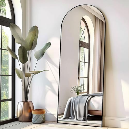 70''x26'' Full Length Mirror, Large Arched Floor Mirror with Stand, Oversized Wall Mirror, Full Body Mirrors Standing Leaning for Living Room, Bedroom (Black) by TinyTimes
