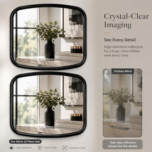 2 Pack Rounded Square Wall Mirror, 10"x12" Metal Framed Decorative Mirror with Real Glass, Aesthetic Curved Edge Vanity Mirror for Bedroom, Living Room, Black Wall Decor - Image 4