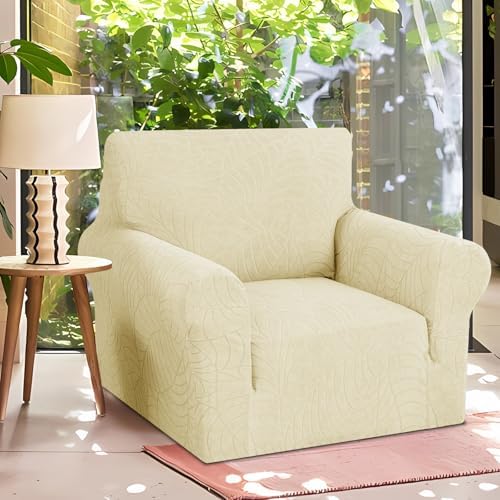 YEMYHOM Couch Cover Latest Jacquard Design High Stretch Sofa Chair Covers for Living Room, Pet Dog Cat Proof Armchair Slipcover Non Slip Magic Elastic Furniture Protector (Small, Begonia Leaf Beige) - Image 2